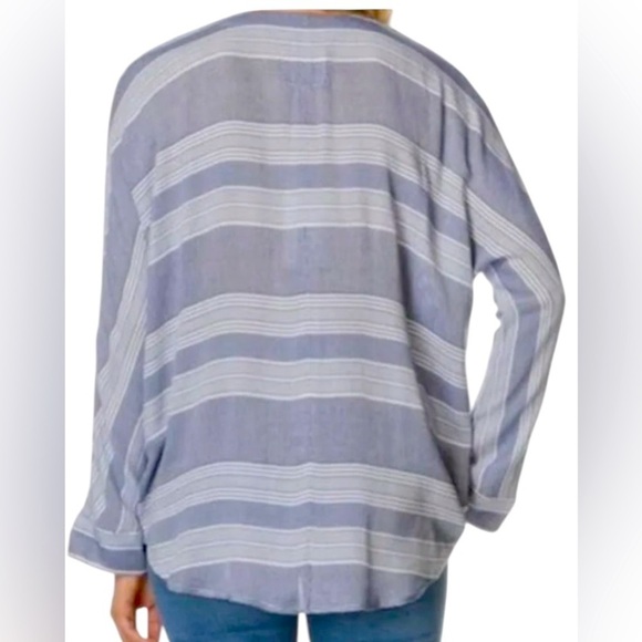 Rails Lily Athens Women’s Stripe Blouse Size S Long Sleeve Blue Rayon Oversized - Picture 2 of 14